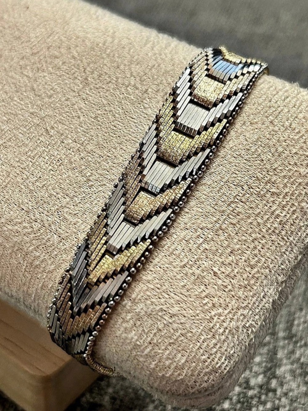 Milor Sterling Silver 925 Italy Tri Color Vermeil Chevron Bracelet